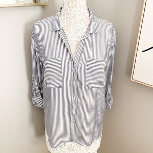 Navy + White Striped Blouse Button Up